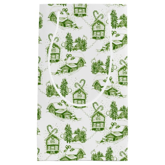 Snowy Christmas Toile | Green Small Gift Bag Kleine Geschenktüte (Vorderseite)