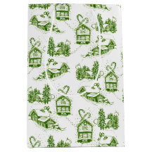 Snowy Christmas Toile | Green Small Gift Bag