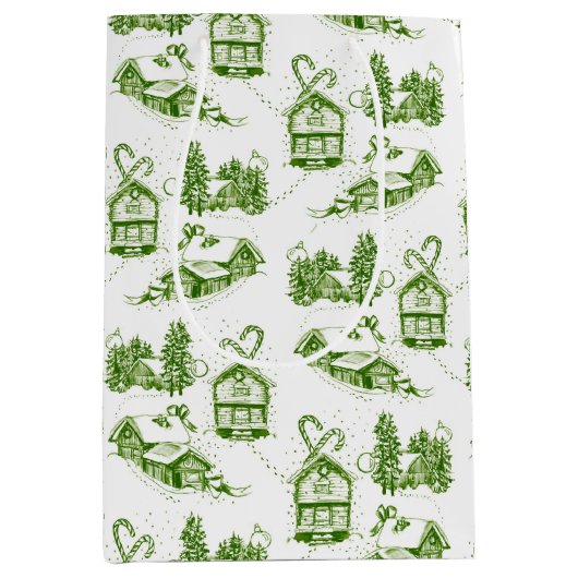 Snowy Christmas Toile | Green Small Gift Bag Mittlere Geschenktüte (Vorderseite)