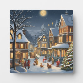 Snowy Christmas Town Fotoplatte