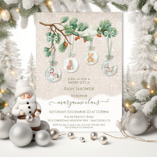 Snowy Christmas Tree Branch Ornament Baby Dusche Einladung