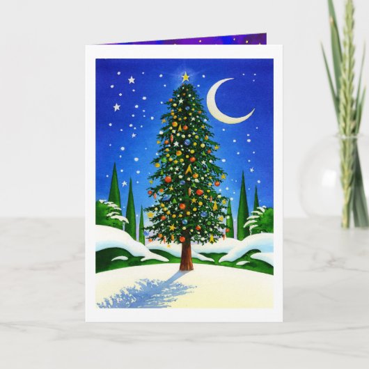 Snowy Christmas Tree Feiertagskarte (Vorderseite)