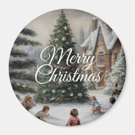 Snowy Christmas Tree Oil Painting Kids' Play Magnet