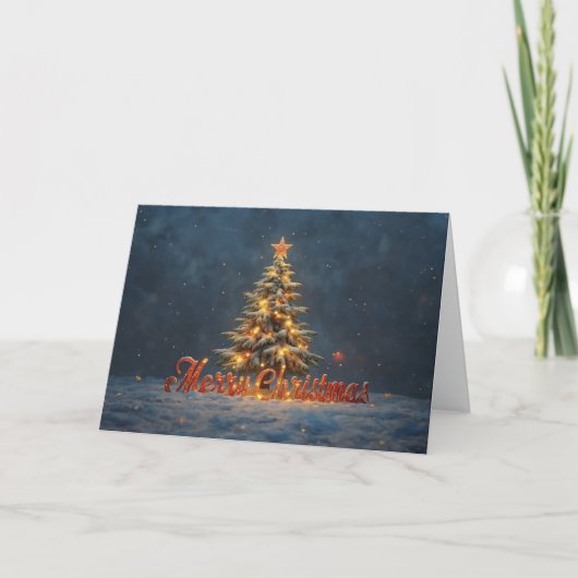 Snowy Christmas Tree with Warm Lights Karte (Vorderseite)