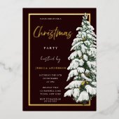 Snowy Christmas Tree Xmas Party Gold Folieneinladung (Vorderseite)