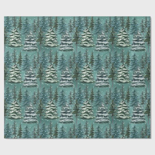 Snowy Christmas Trees Geschenkpapier (Flach)