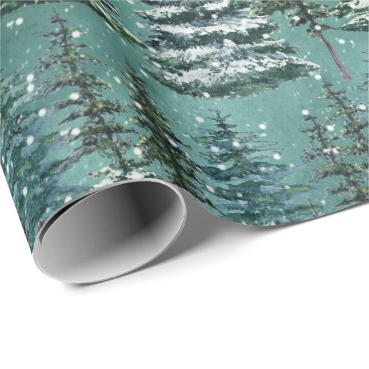 Snowy Christmas Trees Geschenkpapier (Rolleneckpunkt)
