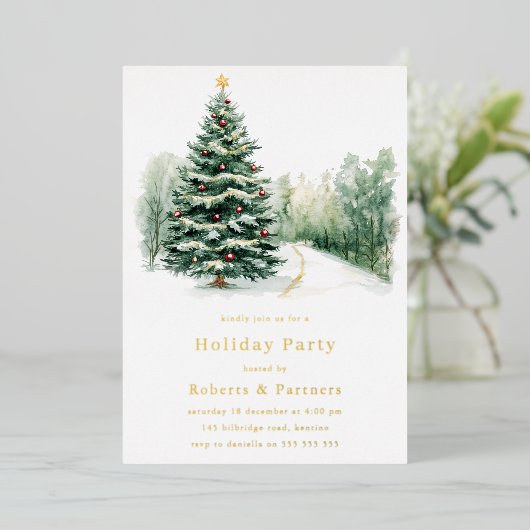 Snowy Christmas Trees Gold Foil Weihnachtsfest Par Folieneinladung (Stehend vorne)