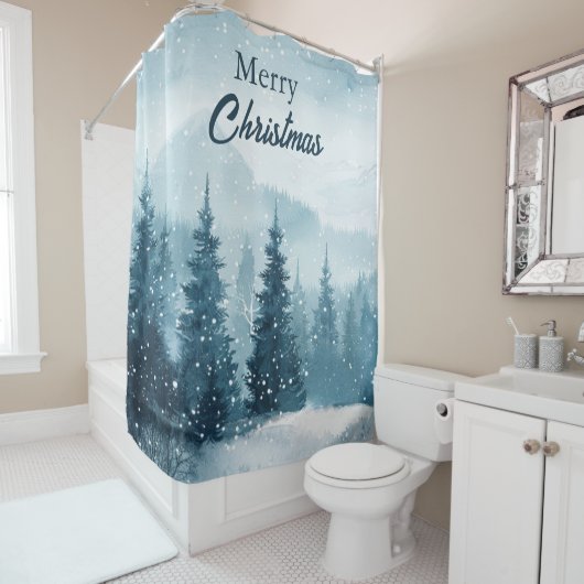Snowy Christmas Trees Shower Curtain Duschvorhang (Beispiel)