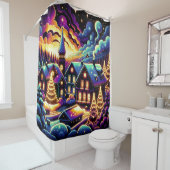 "Snowy Christmas Village at Night" Duschvorhang (Beispiel)