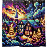 "Snowy Christmas Village at Night" Duschvorhang (Vorderseite)
