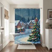 Snowy Christmas Village Holiday Shower Curtain Duschvorhang