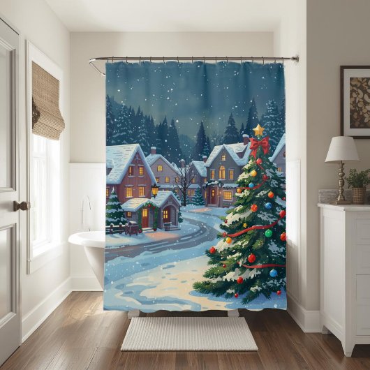Snowy Christmas Village Holiday Shower Curtain Duschvorhang