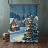 Snowy Christmas Village Holiday Shower Curtain Duschvorhang