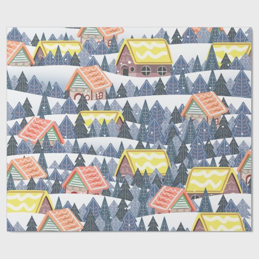 Snowy Christmas Village Pattern Geschenkpapier (Flach)