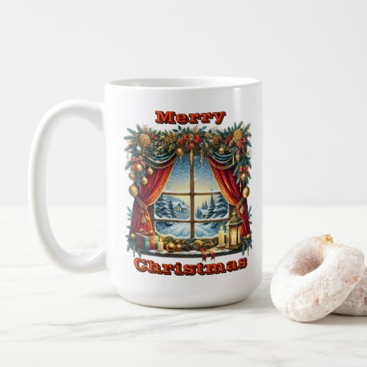Snowy Christmas Window Charm Kaffeetasse (Mit Donut)