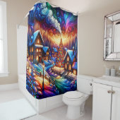 "Snowy Christmas Wonderland - Vibrant Holiday Art" Duschvorhang (Beispiel)