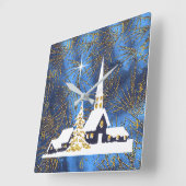 Snowy Church Christmas Clock Quadratische Wanduhr (Winkel)