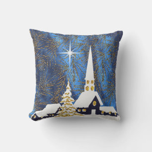 Snowy Church Christmas Pillow Kissen