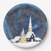 Snowy Church Weihnachtsbuch-Teller Pappteller (Vorderseite)
