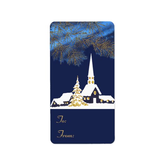 Snowy Church Weihnachtsgeschenk Tag Stickers Adressaufkleber (Vorne)