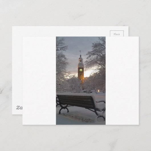 Snowy Clock Tower mit Bench Postkarte (Vorne/Hinten)
