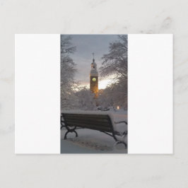 Snowy Clock Tower mit Bench Postkarte