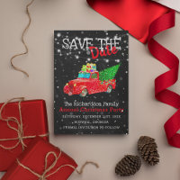 Snowy Colorful Red Truck | WeihnachtsSave the Date