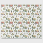 Snowy Cosy Hütte Fibel Trees Weihnachten Geschenkpapier (Flach)