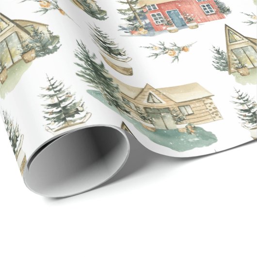 Snowy Cosy Hütte Fibel Trees Weihnachten Geschenkpapier (Rolleneckpunkt)