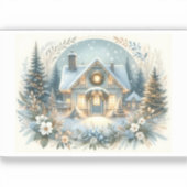 Snowy Cottage Glow Scene Aufkleber (Vorderseite)