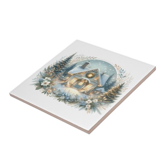 Snowy Cottage Glow Scene Fliese (Seite)