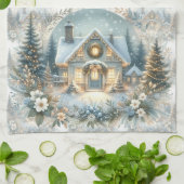 Snowy Cottage Glow Scene Geschirrtuch (Gefaltet)