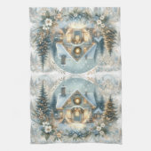 Snowy Cottage Glow Scene Geschirrtuch (Vertikal)
