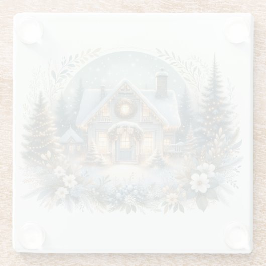 Snowy Cottage Glow Scene Glasuntersetzer (Rückseite)