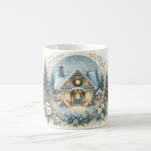 Snowy Cottage Glow Scene Kaffeetasse (Mittel)