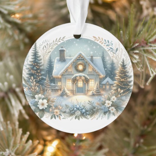 Snowy Cottage Glow Scene Ornament (Baum)