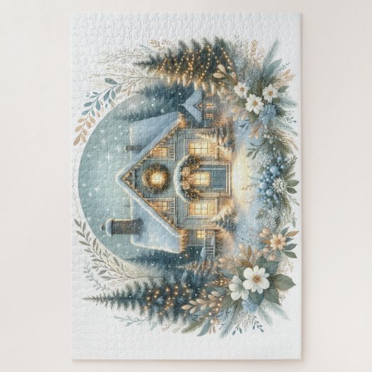 Snowy Cottage Glow Scene Puzzle (Vertikal)