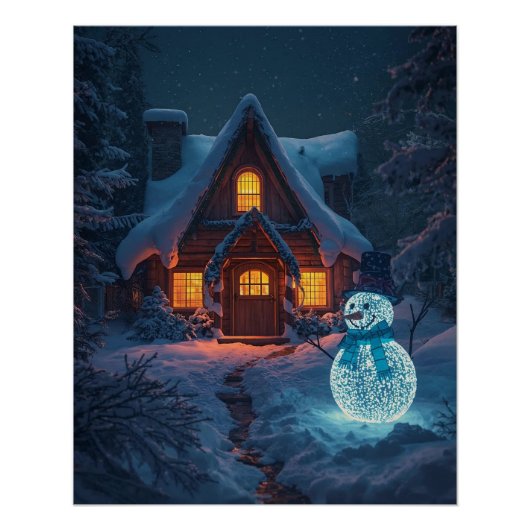 Snowy Cottage House Poster (Vorderseite)