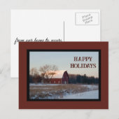 Snowy Country Barn Happy Holidays Feiertagspostkarte (Vorne/Hinten)