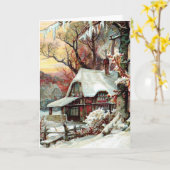 Snowy Country Hütte Viktorianische Weihnachtskarte Karte (Gelbe Blume)