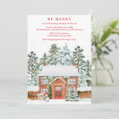 Snowy Country Hütte Weihnachtsabend Einladung (Stehend Vorderseite)