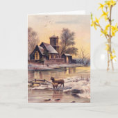 Snowy Country Village Viktorianische Weihnachtskar Karte (Gelbe Blume)