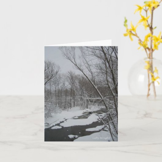 Snowy Creek im Winter - leere Notizzettel Karte (Gelbe Blume)