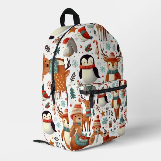 Snowy Crites Print Backpack Bedruckter Rucksack (Rückseitige Ecke links)