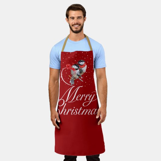 Snowy Cuddling Christmas Chickadees Schürze (Getragen)