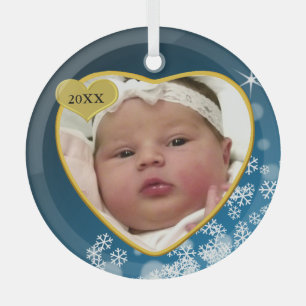 Snowy Dark Blue Baby's Birth Year Foto Weihnachten Ornament Aus Glas
