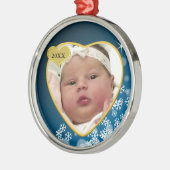 Snowy Dark Blue Baby's Birth Year Foto Weihnachten Ornament Aus Metall (Links)