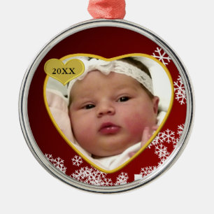 Snowy Dark Red New Baby Foto Geburtstag Weihnachte Ornament Aus Metall