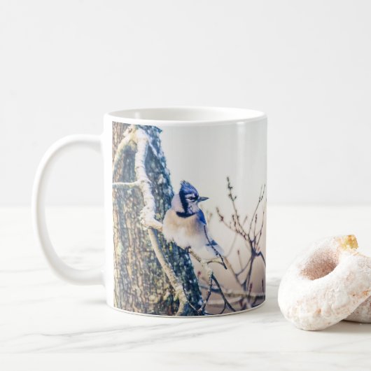 Snowy Day Blue Jay Bird Nature Kaffee Tasse (Mit Donut)